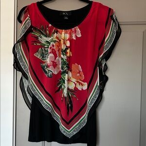 BCX Women's Red and Black Floral Top